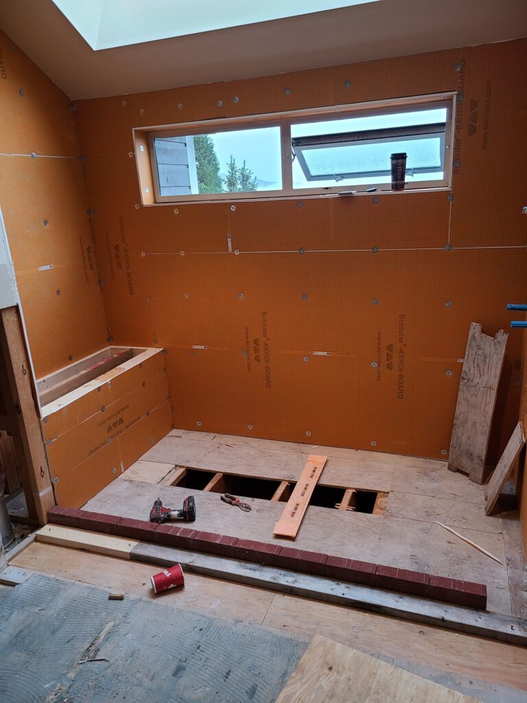 waterproofing membrane ensuite walls West Vancouver bathroom renovation